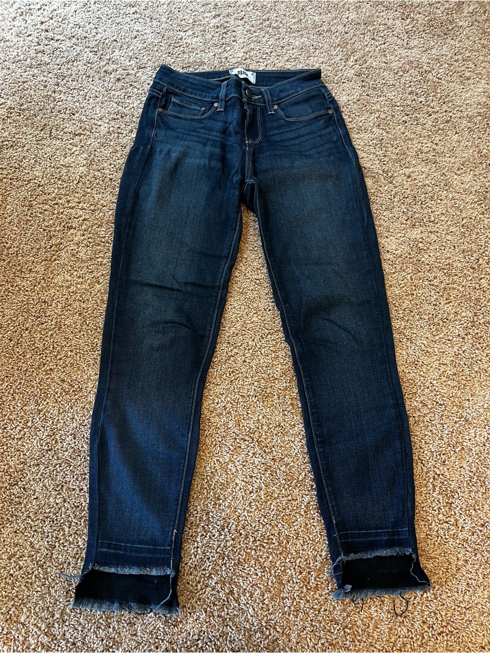 PAIGE 26 Dark Indigo Verdugo Ankle Jeans with Raw Hem